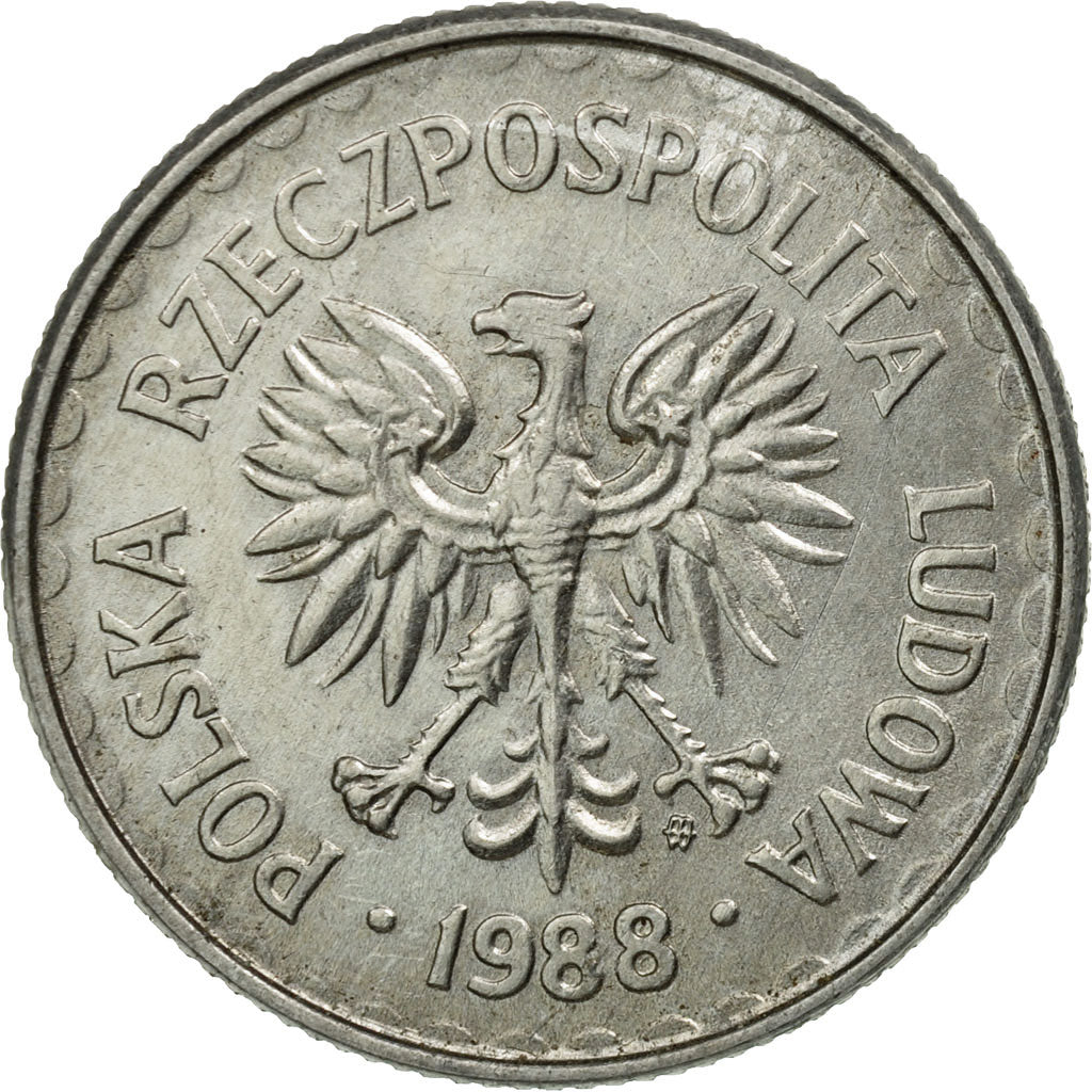 Coin, Poland, Zloty, 1988, Warsaw, EF(40-45), Aluminum, KM:49.2