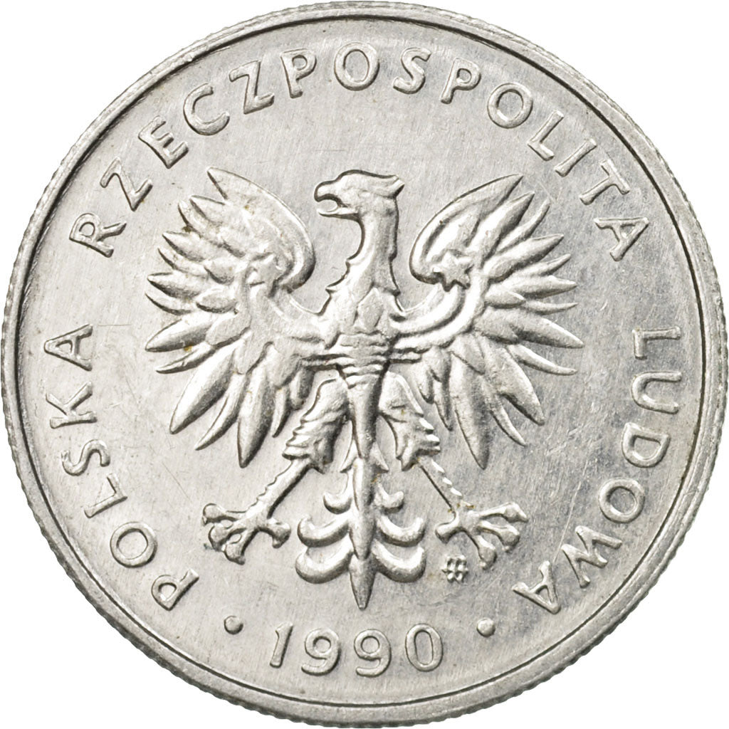 Coin, Poland, 5 Zlotych, 1990, Warsaw, EF(40-45), Aluminum, KM:81.3