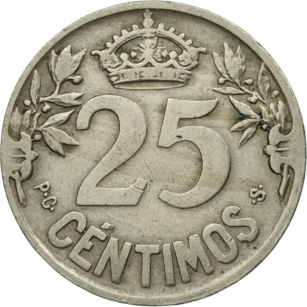 Coin, Spain, Alfonso XIII, 25 Centimos, 1925, Madrid, EF(40-45), Copper-nickel