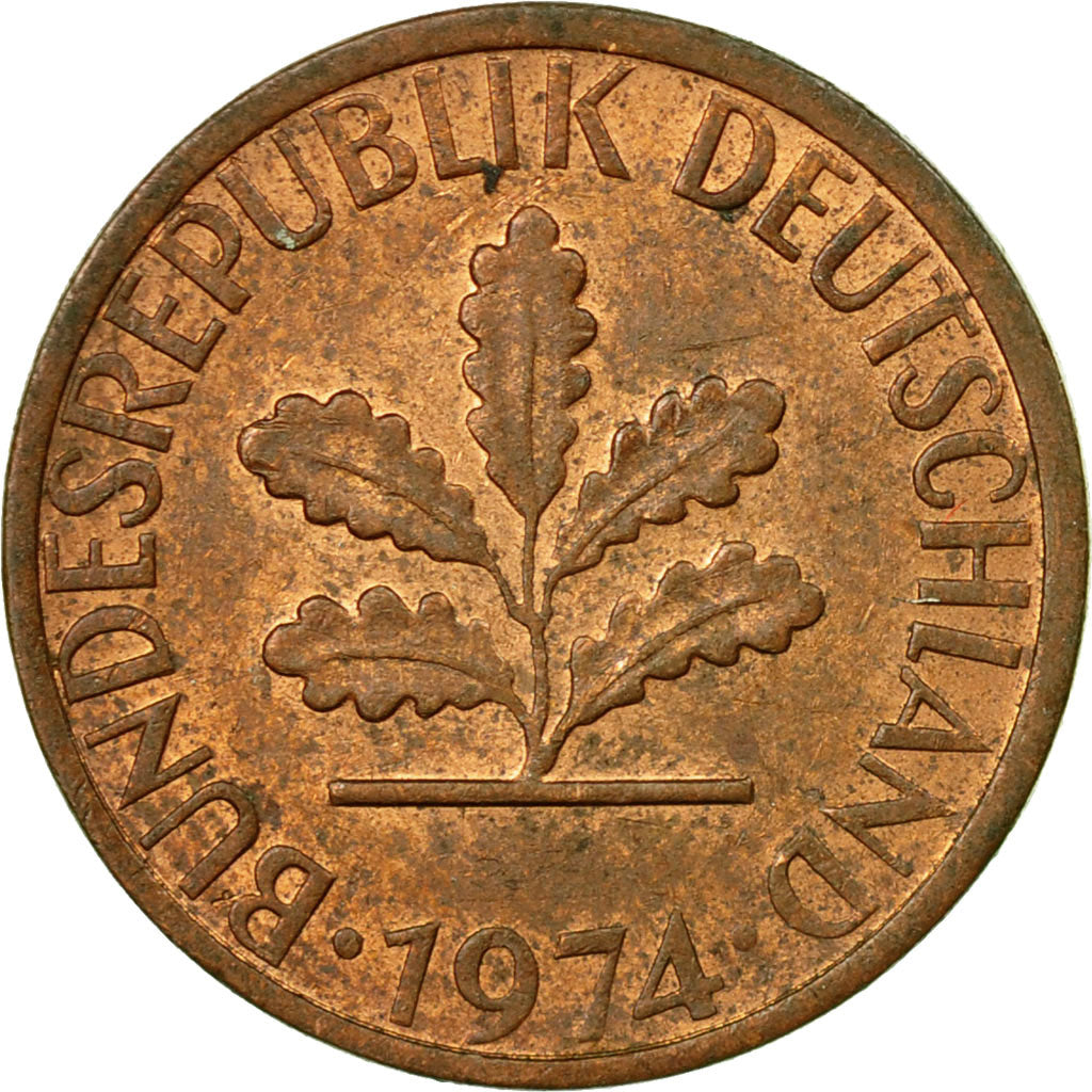 Moneta, GERMANIA - REPUBBLICA FEDERALE, Pfennig, 1974, Karlsruhe, BB, Acciaio