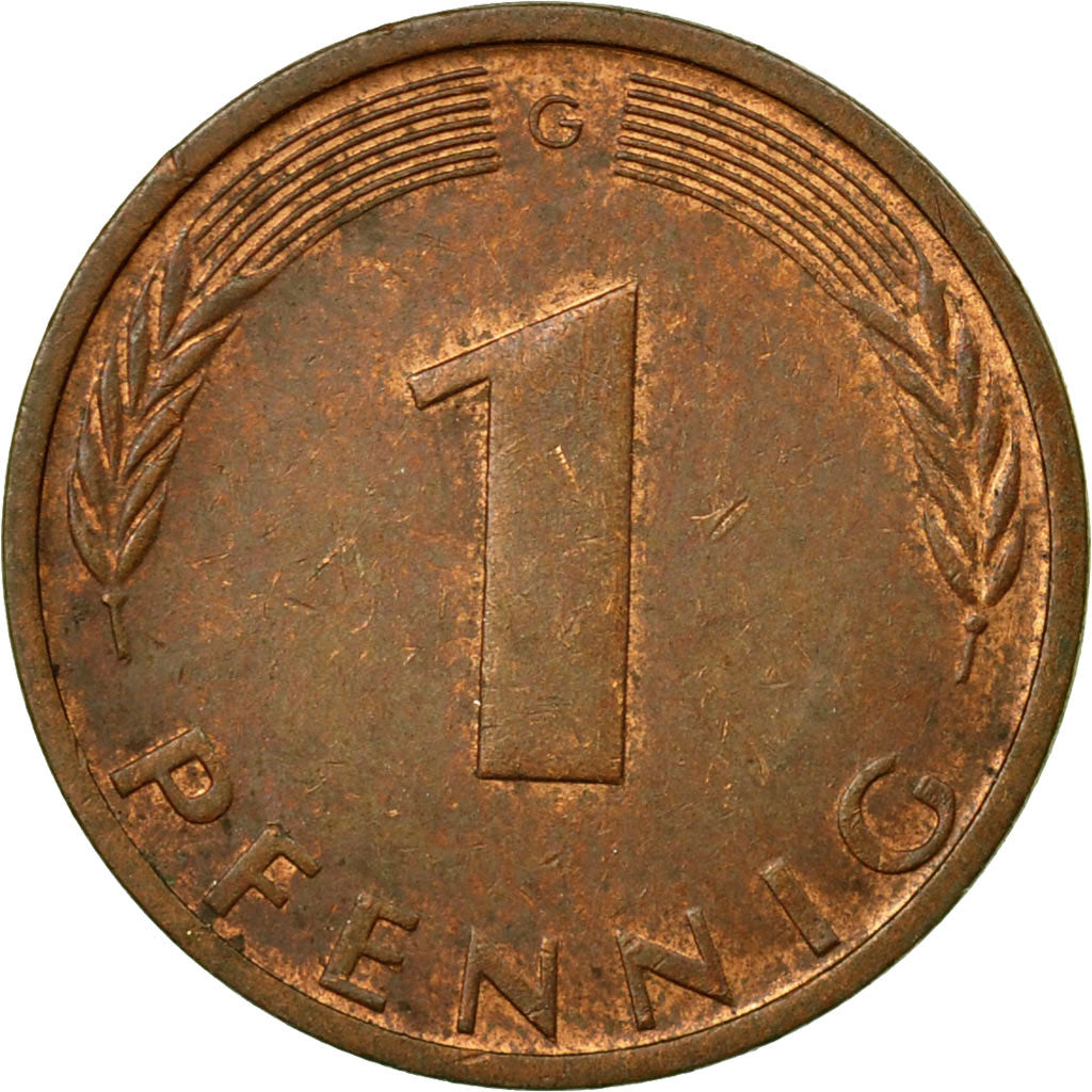 Coin, GERMANY - FEDERAL REPUBLIC, Pfennig, 1975, Karlsruhe, EF(40-45), Copper