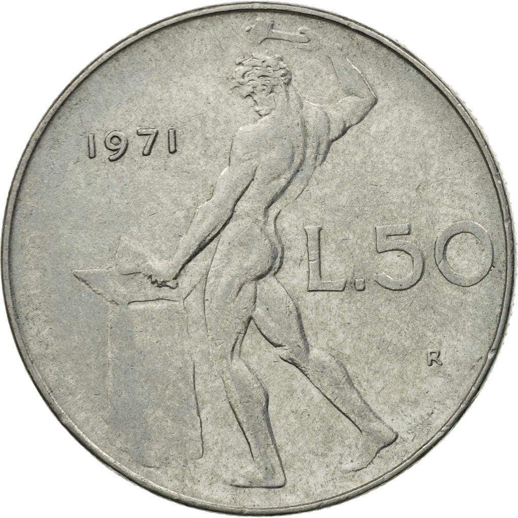 Coin, Italy, 50 Lire, 1971, Rome, EF(40-45), Stainless Steel, KM:95.1
