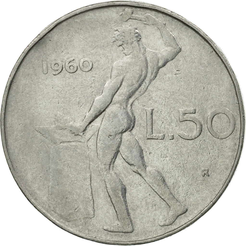 Coin, Italy, 50 Lire, 1960, Rome, EF(40-45), Stainless Steel, KM:95.1