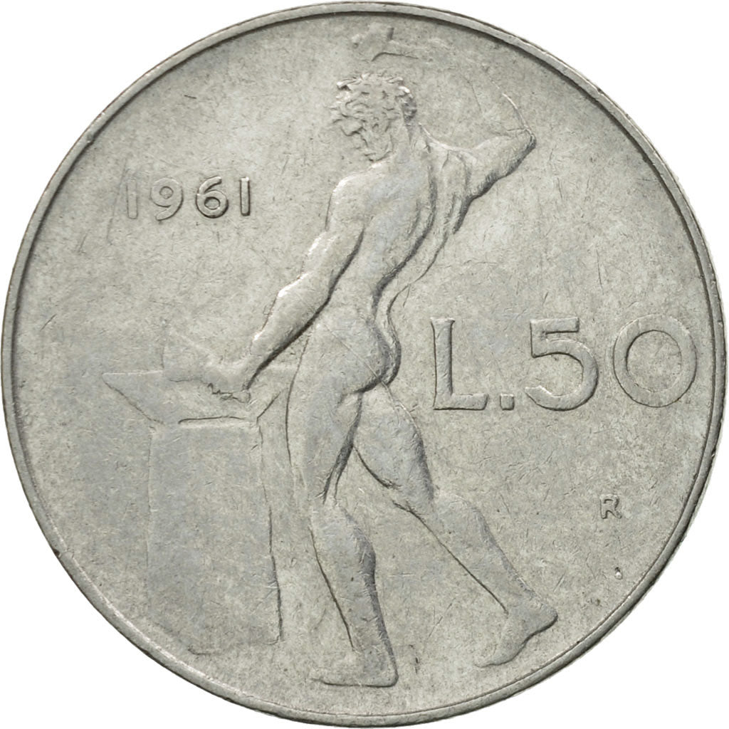 Moneda, Italia, 50 Lire, 1961, Rome, MBC, Acero inoxidable, KM:95.1