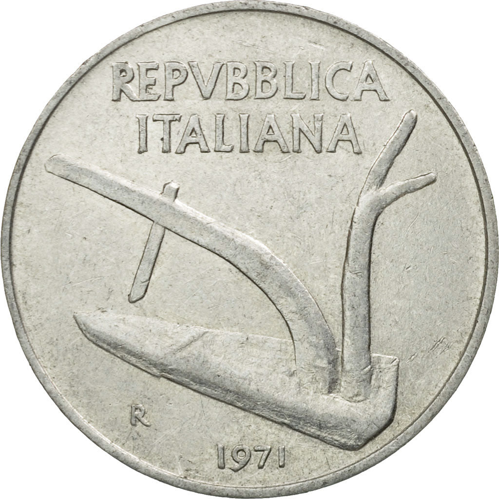 Coin, Italy, 10 Lire, 1971, Rome, EF(40-45), Aluminum, KM:93