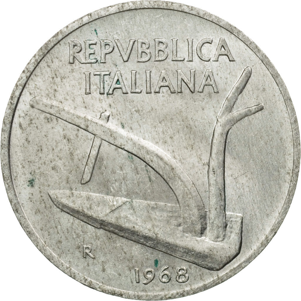 Coin, Italy, 10 Lire, 1968, Rome, EF(40-45), Aluminum, KM:93