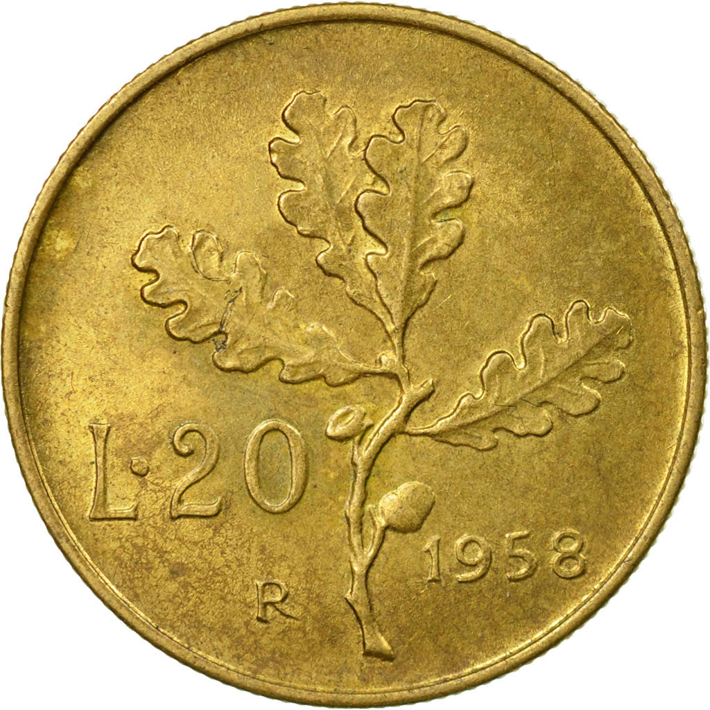 Coin, Italy, 20 Lire, 1958, Rome, EF(40-45), Aluminum-Bronze, KM:97.1