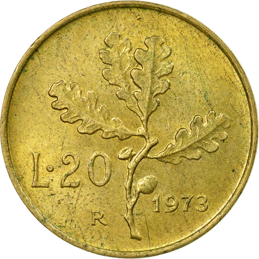 Coin, Italy, 20 Lire, 1973, Rome, EF(40-45), Aluminum-Bronze, KM:97.2