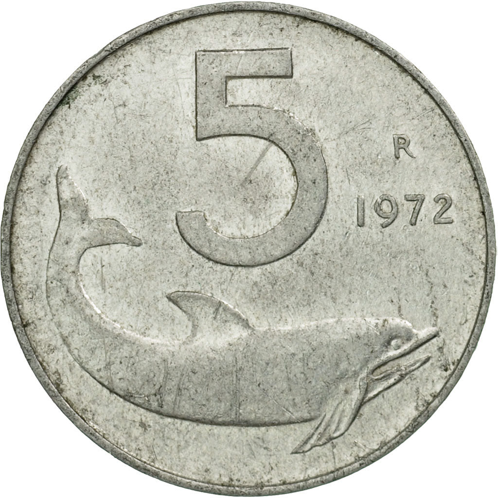 Coin, Italy, 5 Lire, 1972, Rome, EF(40-45), Aluminum, KM:92