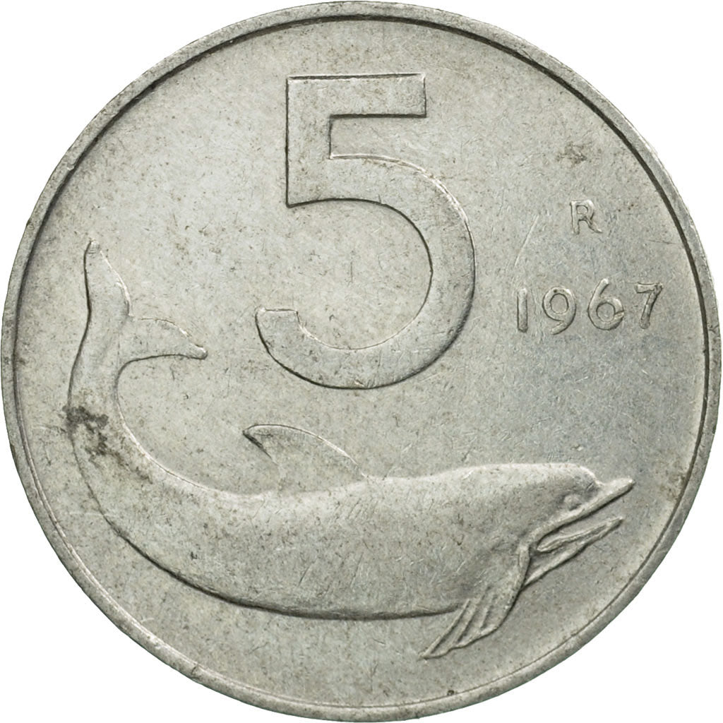 Coin, Italy, 5 Lire, 1967, Rome, EF(40-45), Aluminum, KM:92