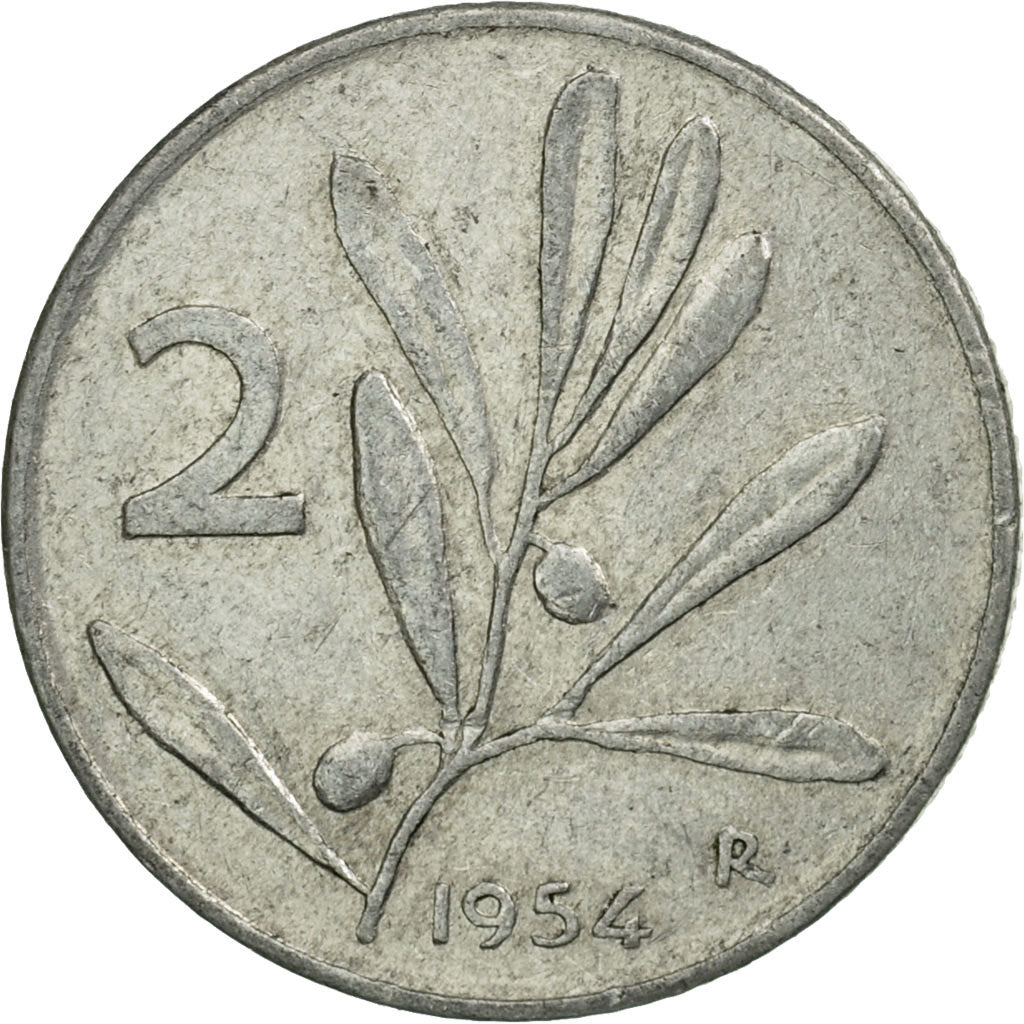 Coin, Italy, 2 Lire, 1954, Rome, EF(40-45), Aluminum, KM:94