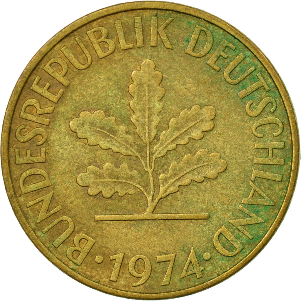 Moneta, Niemcy - RFN, 10 Pfennig, 1974, Stuttgart, EF(40-45), Mosiądz powlekany