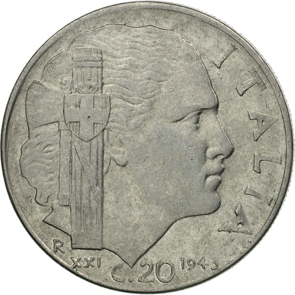 Coin, Italy, Vittorio Emanuele III, 20 Centesimi, 1943, Rome, VF(30-35)