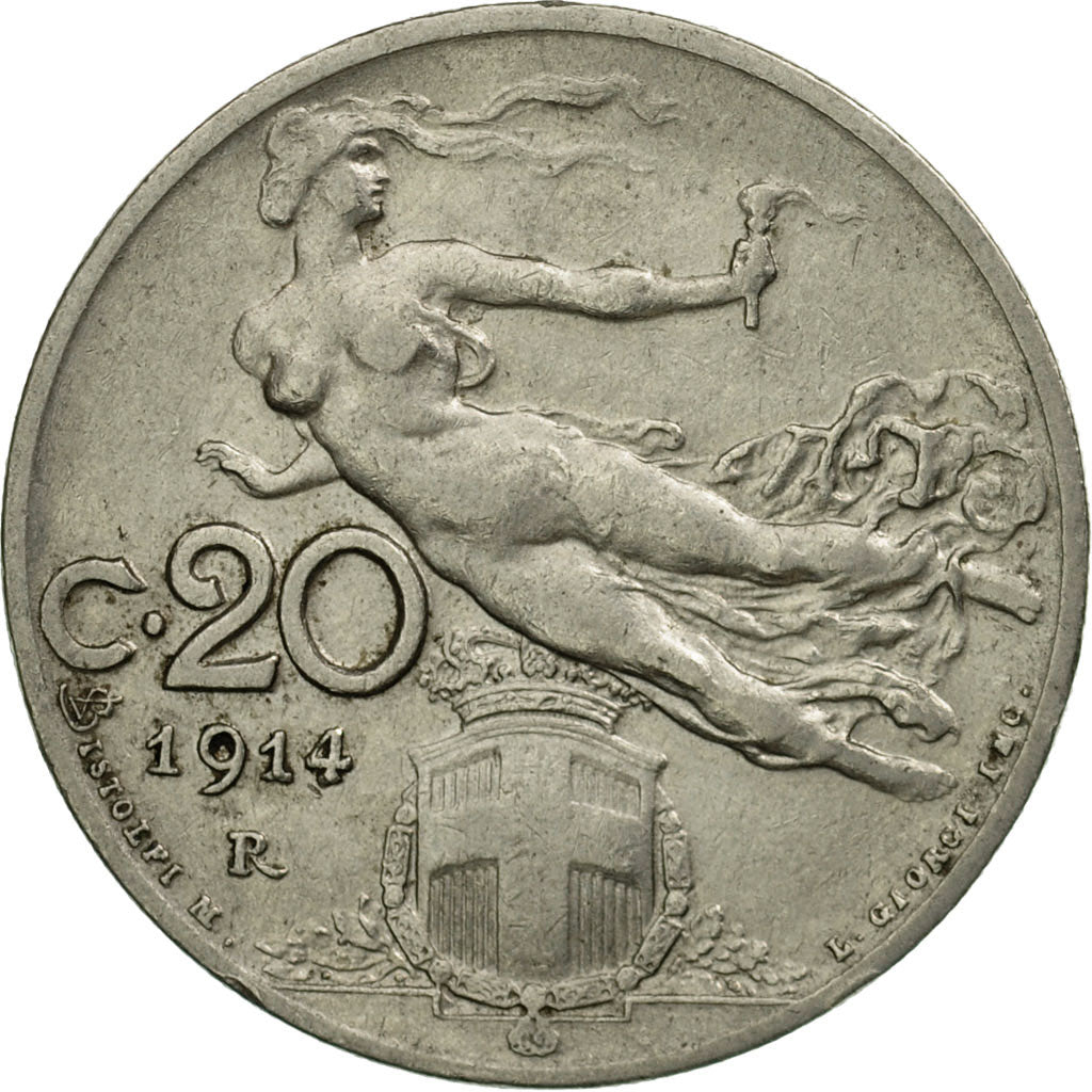 Coin, Italy, Vittorio Emanuele III, 20 Centesimi, 1914, Rome, EF(40-45), Nickel