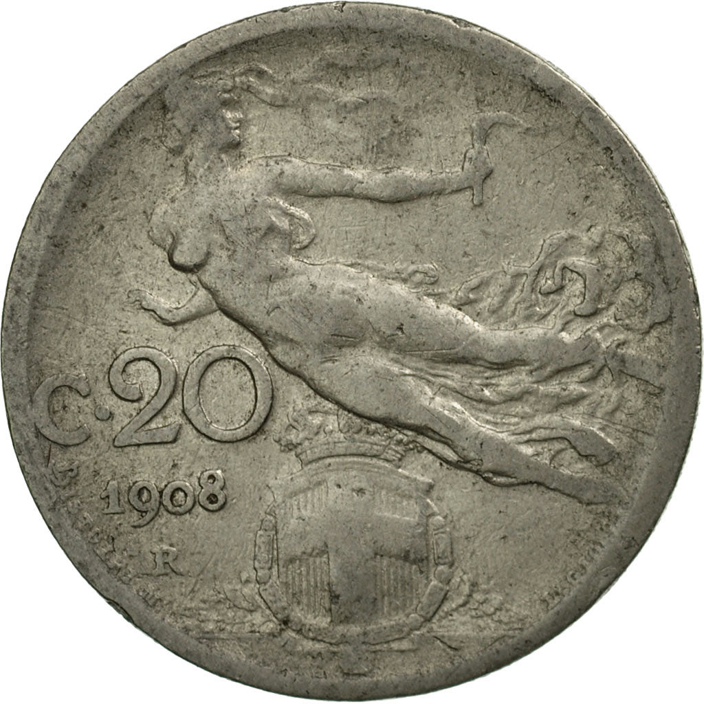 Coin, Italy, Vittorio Emanuele III, 20 Centesimi, 1908, Rome, VF(30-35), Nickel