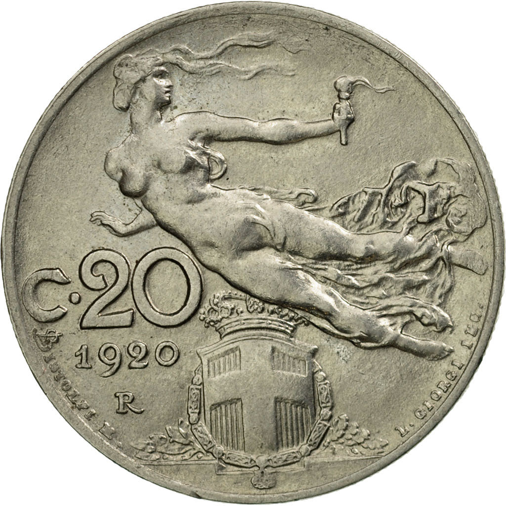 Coin, Italy, Vittorio Emanuele III, 20 Centesimi, 1920, Rome, AU(55-58), Nickel