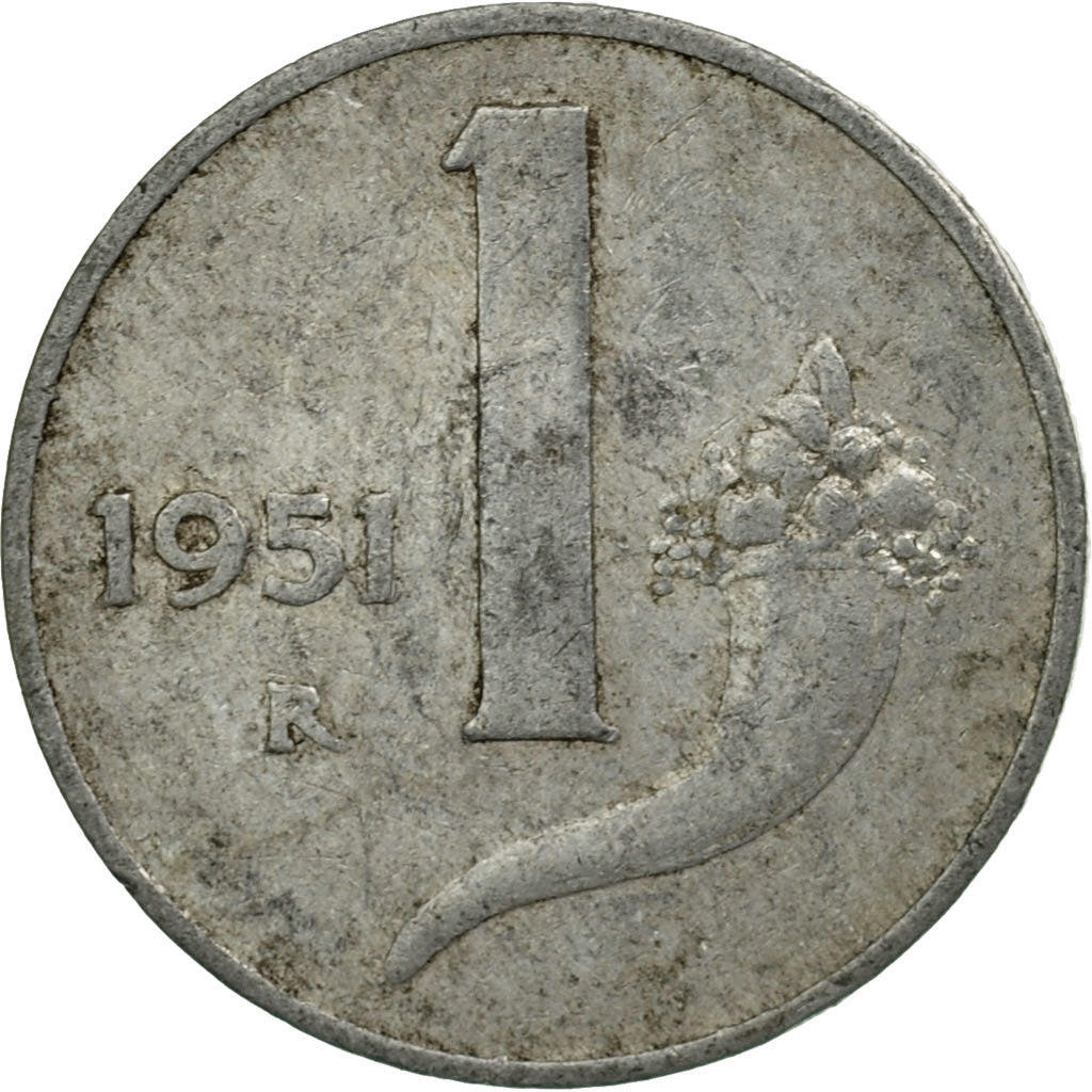 Coin, Italy, Lira, 1951, Rome, VF(30-35), Aluminum, KM:91