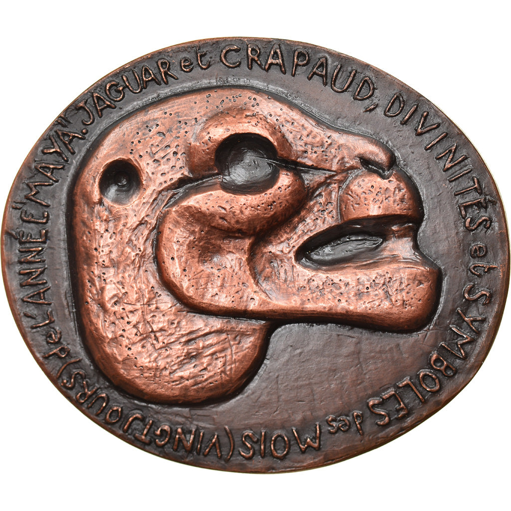 France, Medal, L'Animal dans l'Art Maya, Crapaud, Léopard, 1970, Jacques Birr