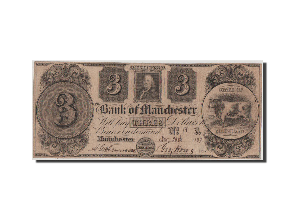 Banknot, USA, 3 Dollars, 1837, VF(20-25)