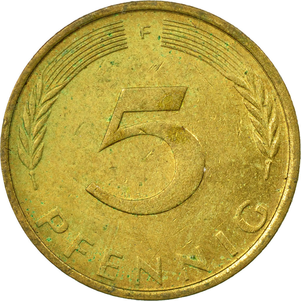 Coin, GERMANY - FEDERAL REPUBLIC, 5 Pfennig, 1974, Stuttgart, EF(40-45), Brass