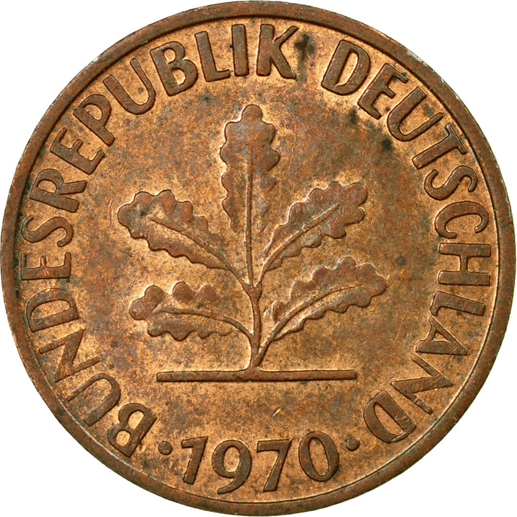 Munten, Federale Duitse Republiek, Pfennig, 1970, Karlsruhe, ZF, Copper Plated