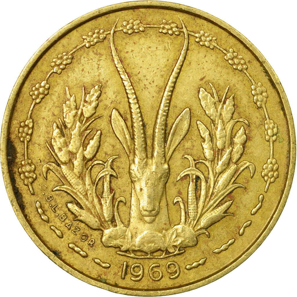 Coin, West African States, 5 Francs, 1969, Paris, EF(40-45)
