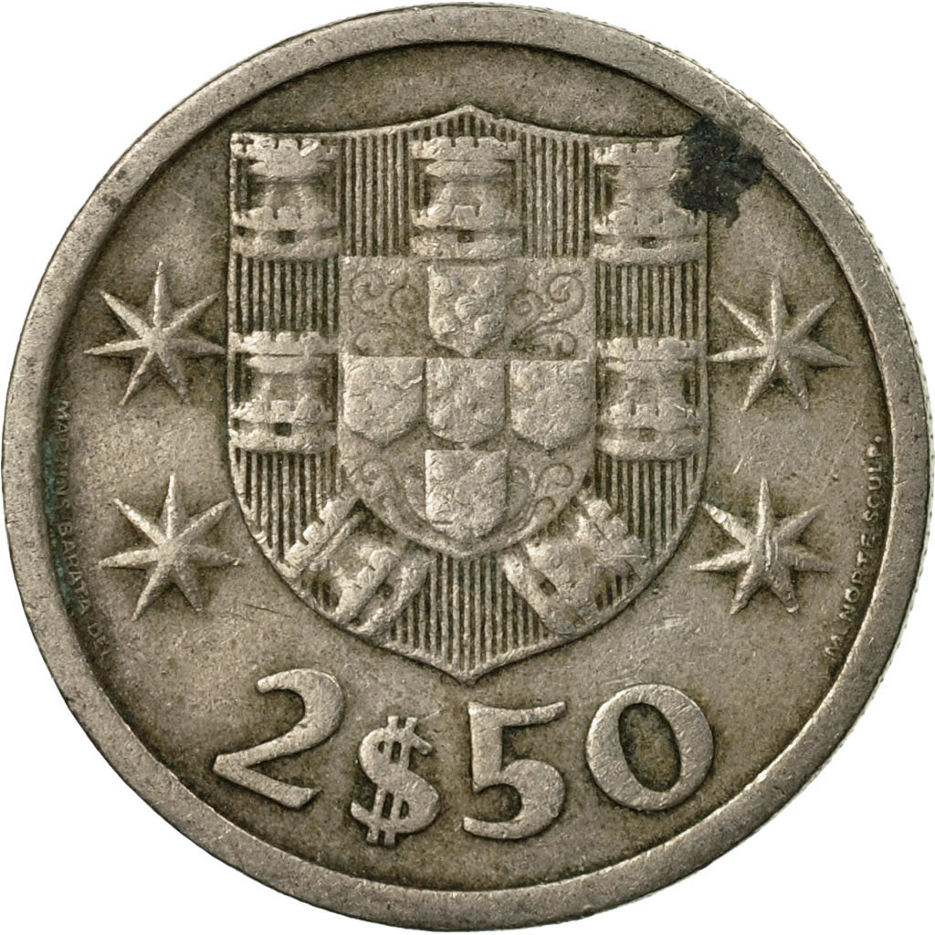 Coin, Portugal, 2-1/2 Escudos, 1964, EF(40-45), Copper-nickel, KM:590