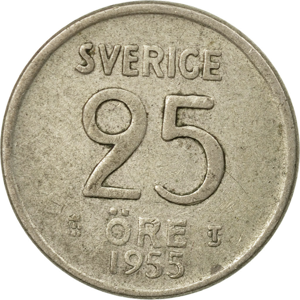 Coin, Sweden, Gustaf VI, 25 Öre, 1955, EF(40-45), Silver, KM:824