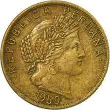 Coin, Peru, 10 Centavos, 1959, VF(30-35), Brass, KM:224.2