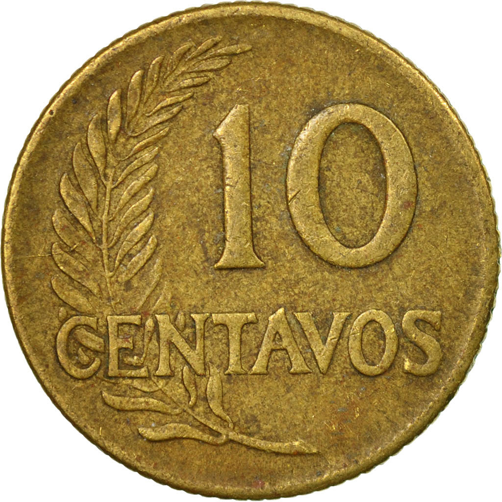 Coin, Peru, 10 Centavos, 1959, VF(30-35), Brass, KM:224.2