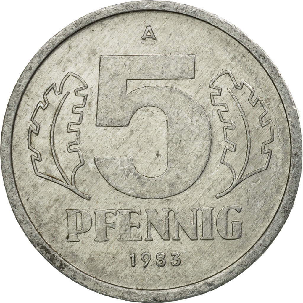 Moneda, REPÚBLICA DEMOCRÁTICA ALEMANA, 5 Pfennig, 1983, Berlin, MBC, Aluminio