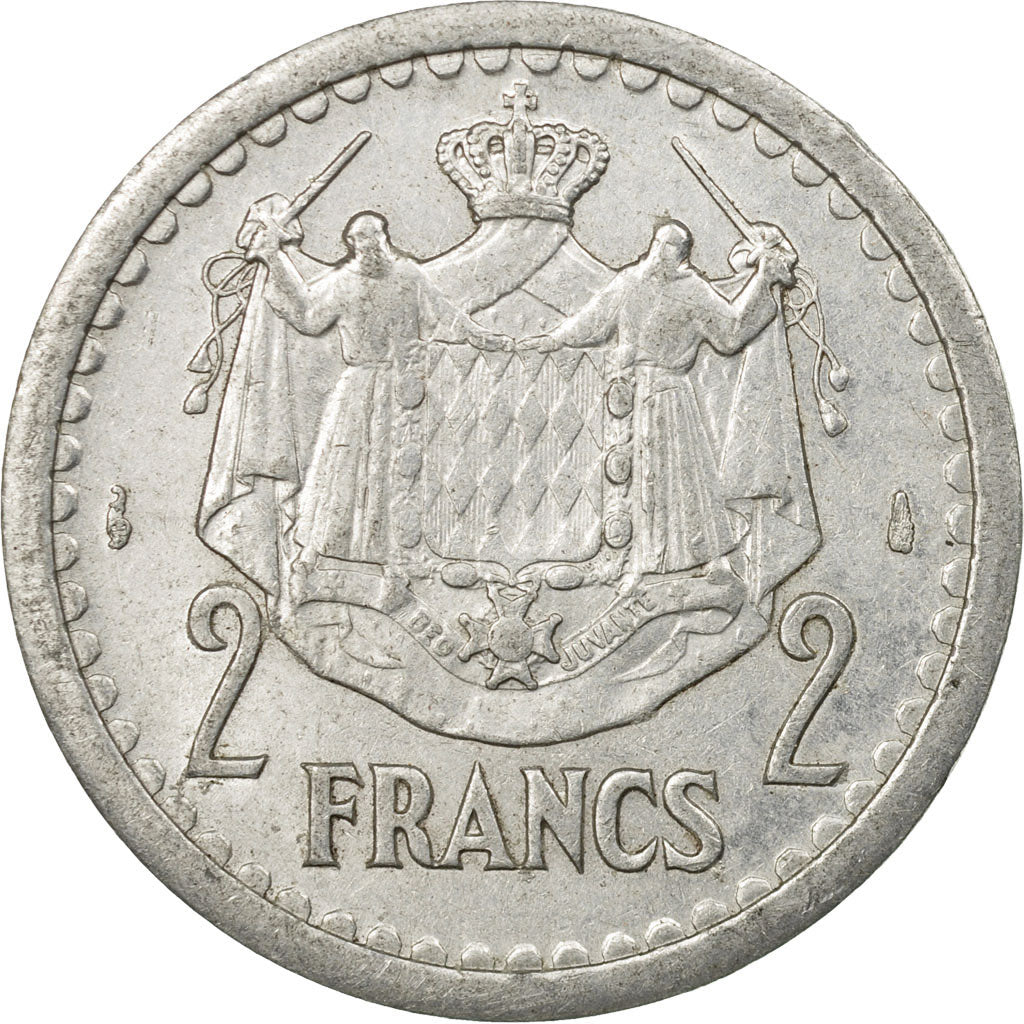Coin, Monaco, Louis II, 2 Francs, Undated (1943), EF(40-45), Aluminum, KM:121
