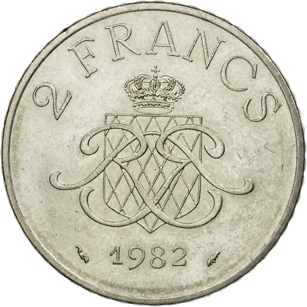 Coin, Monaco, Rainier III, 2 Francs, 1982, EF(40-45), Nickel, KM:157