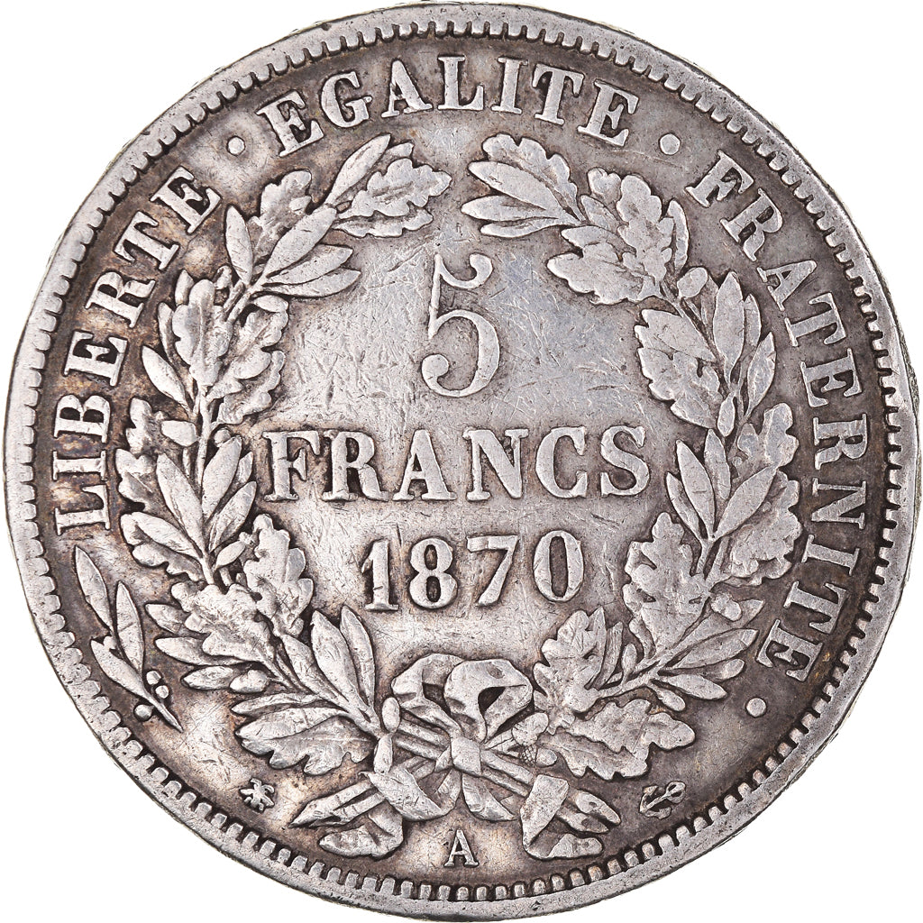Coin, France, Cérès, 5 Francs, 1870, Paris, VF(30-35), Silver, KM:819