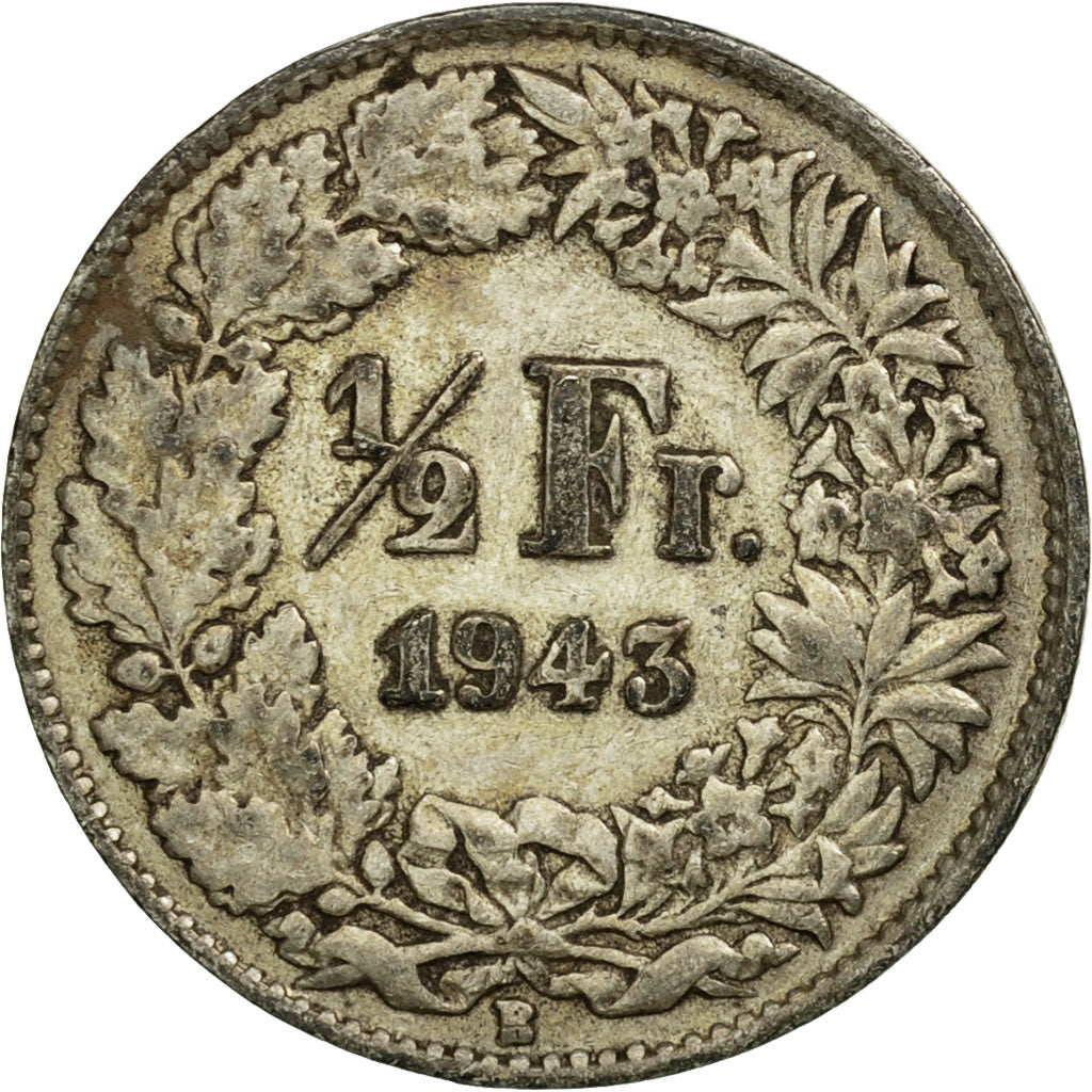 Coin, Switzerland, 1/2 Franc, 1943, Bern, VF(20-25), Silver, KM:23