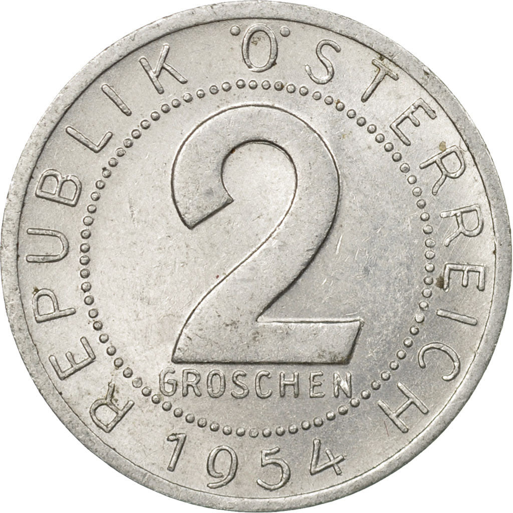 Coin, Austria, 2 Groschen, 1954, EF(40-45), Aluminum, KM:2876