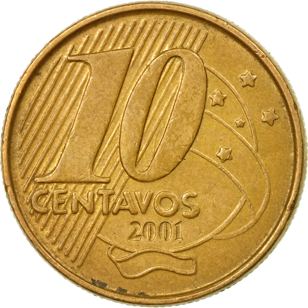 Moneta, Brasile, 10 Centavos, 2001, BB, Acciaio placcato in bronzo, KM:649.2