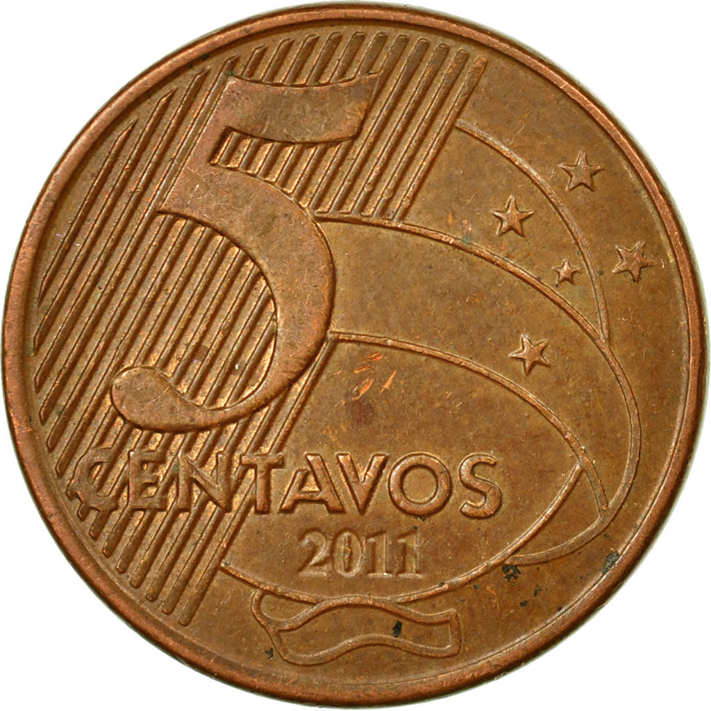 Moneda, Brasil, 5 Centavos, 2011, MBC, Cobre chapado en acero, KM:648