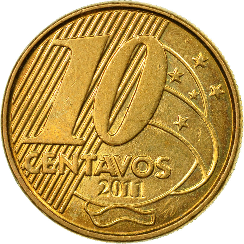 Coin, Brazil, 10 Centavos, 2011, EF(40-45), Bronze Plated Steel, KM:649.2