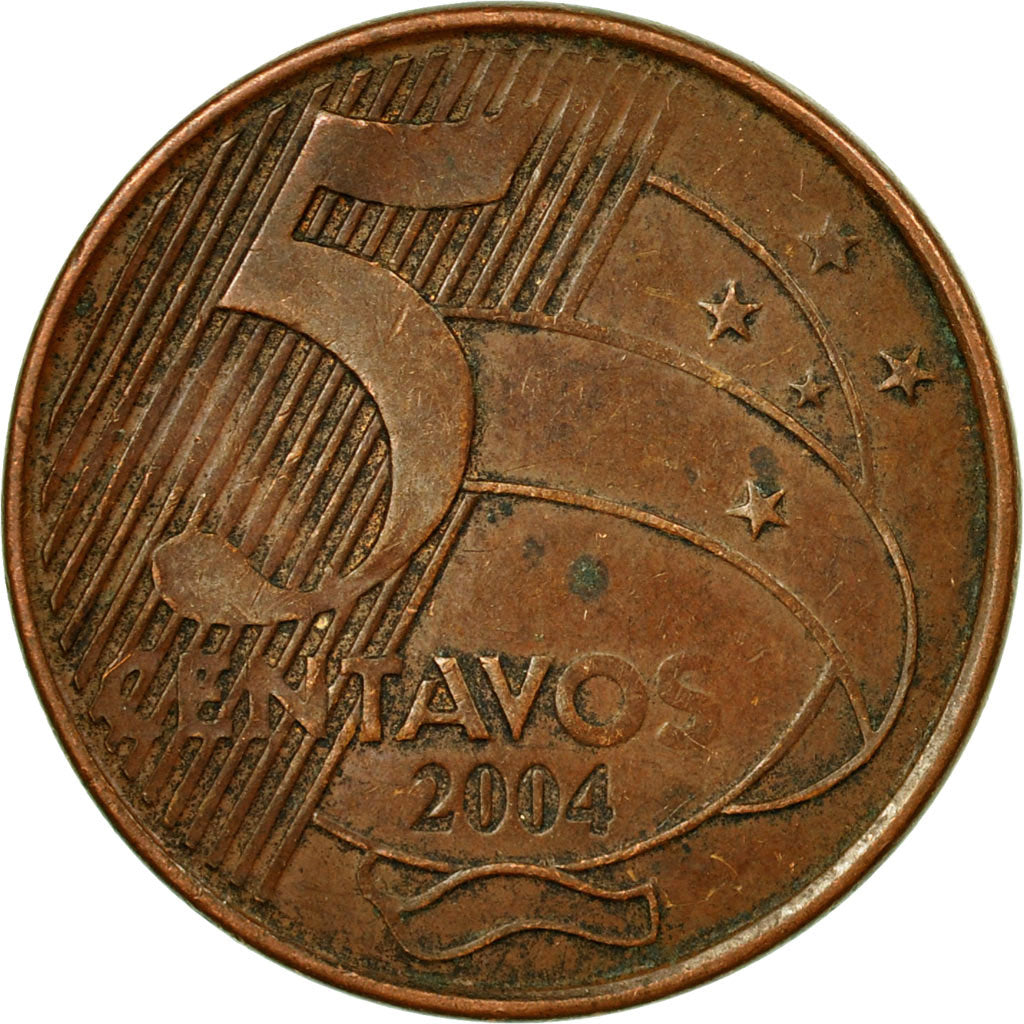 Coin, Brazil, 5 Centavos, 2004, EF(40-45), Copper Plated Steel, KM:648