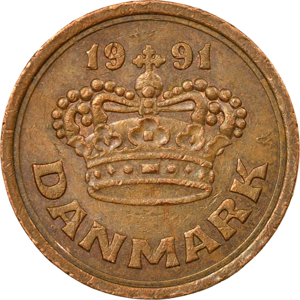 Coin, Denmark, Margrethe II, 25 Öre, 1991, EF(40-45), Bronze, KM:868.1