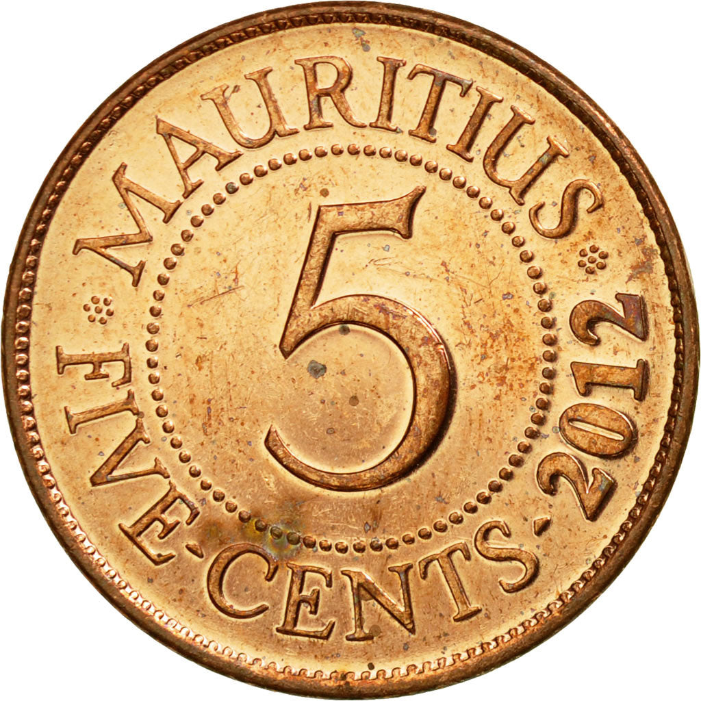 Coin, Mauritius, 5 Cents, 2012, EF(40-45), Copper Plated Steel, KM:52