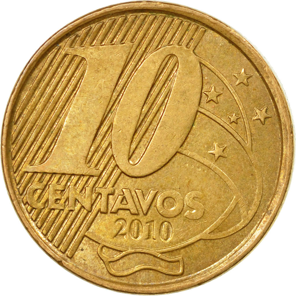 Coin, Brazil, 10 Centavos, 2010, EF(40-45), Bronze Plated Steel, KM:649.2