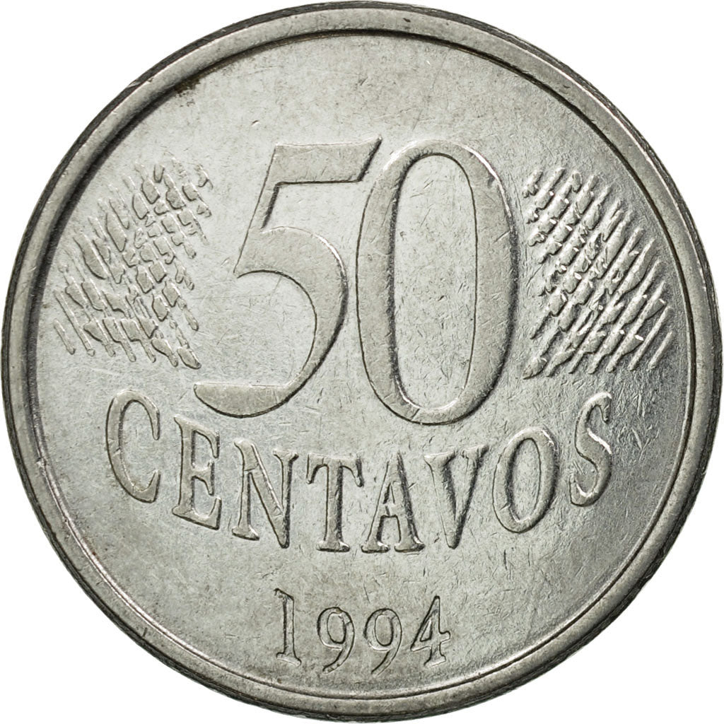 Coin, Brazil, 50 Centavos, 1994, EF(40-45), Stainless Steel, KM:635