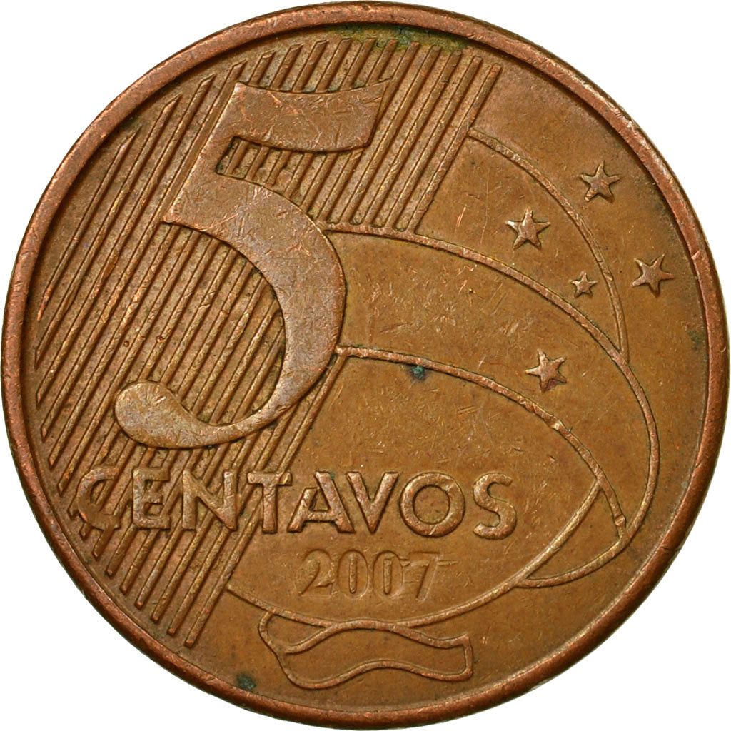 Coin, Brazil, 5 Centavos, 2007, EF(40-45), Copper Plated Steel, KM:648