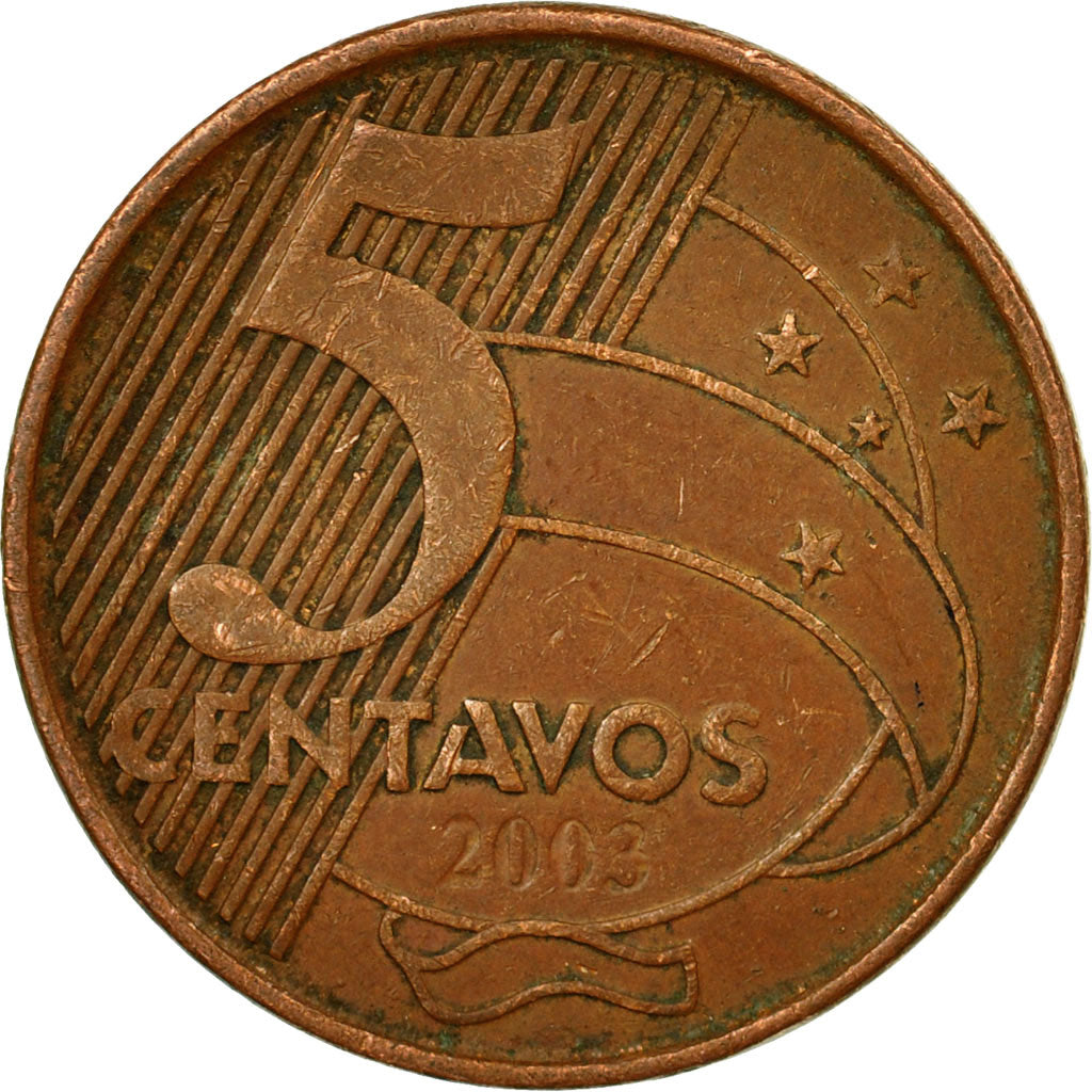 Coin, Brazil, 5 Centavos, 2003, EF(40-45), Copper Plated Steel, KM:648