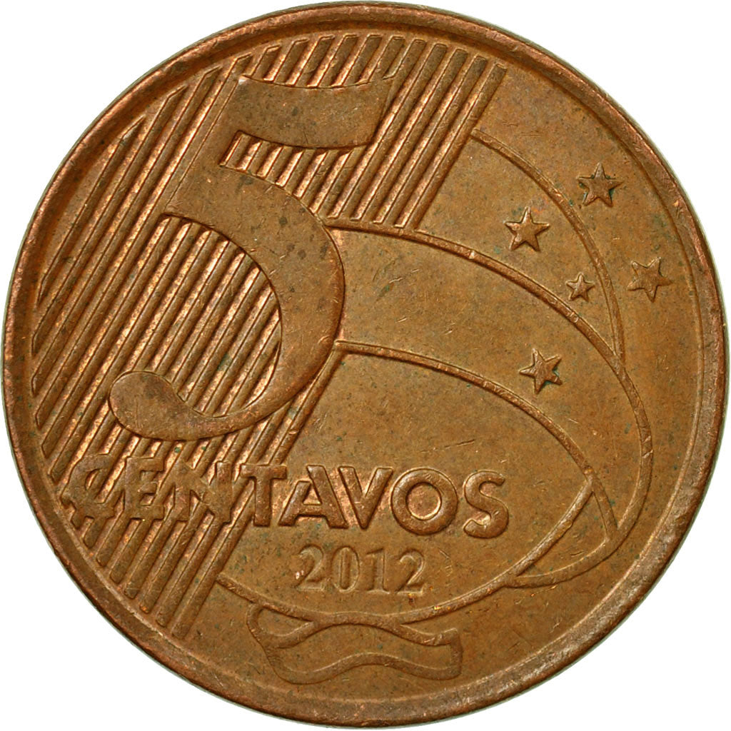 Coin, Brazil, 5 Centavos, 2012, EF(40-45), Copper Plated Steel, KM:648
