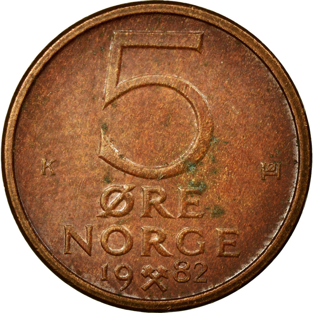 Coin, Norway, Olav V, 5 Öre, 1982, EF(40-45), Bronze, KM:415