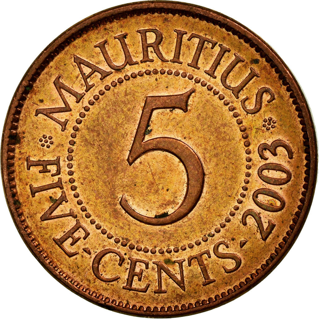 Coin, Mauritius, 5 Cents, 2003, EF(40-45), Copper Plated Steel, KM:52