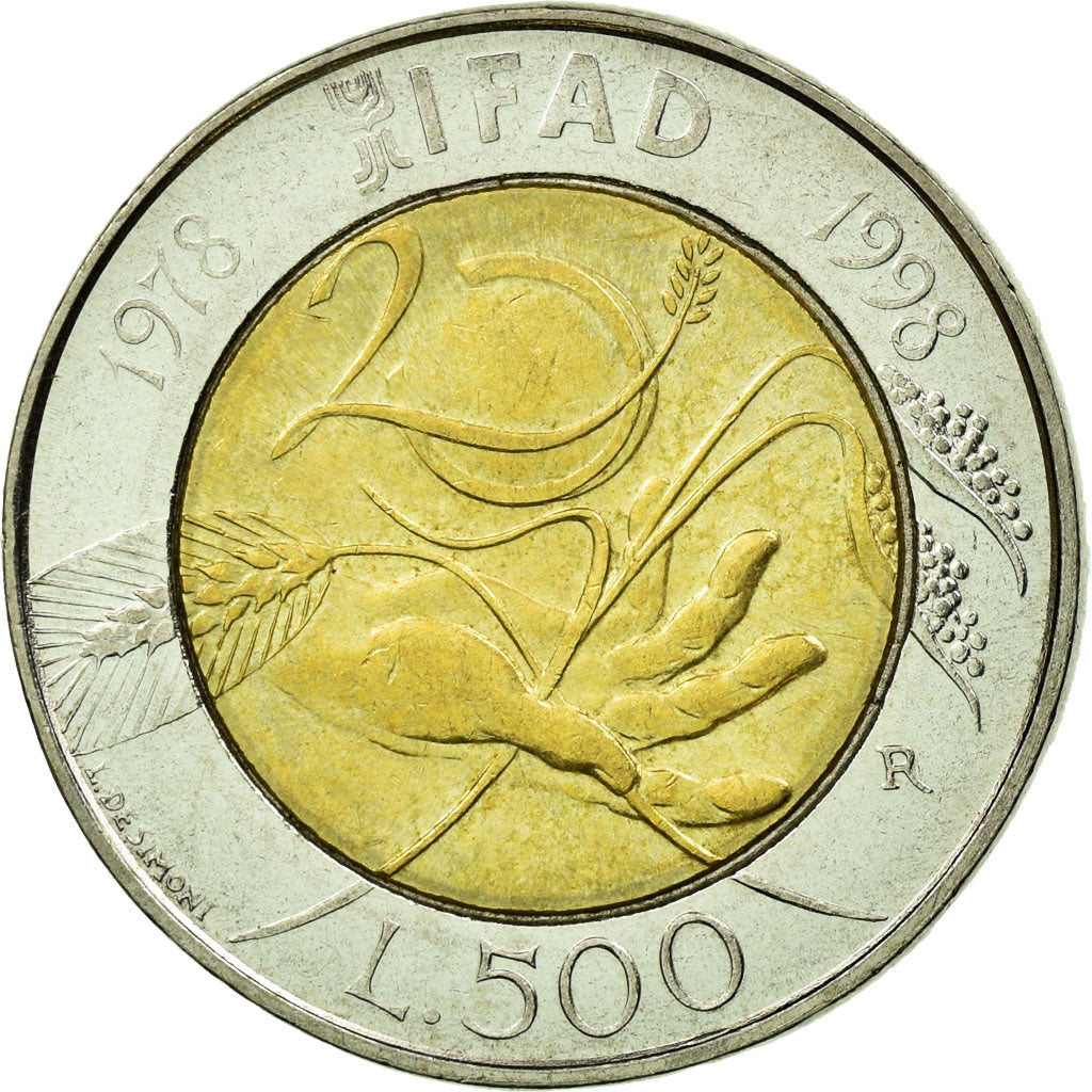 Coin, Italy, 500 Lire, 1998, Rome, EF(40-45), Bi-Metallic, KM:193